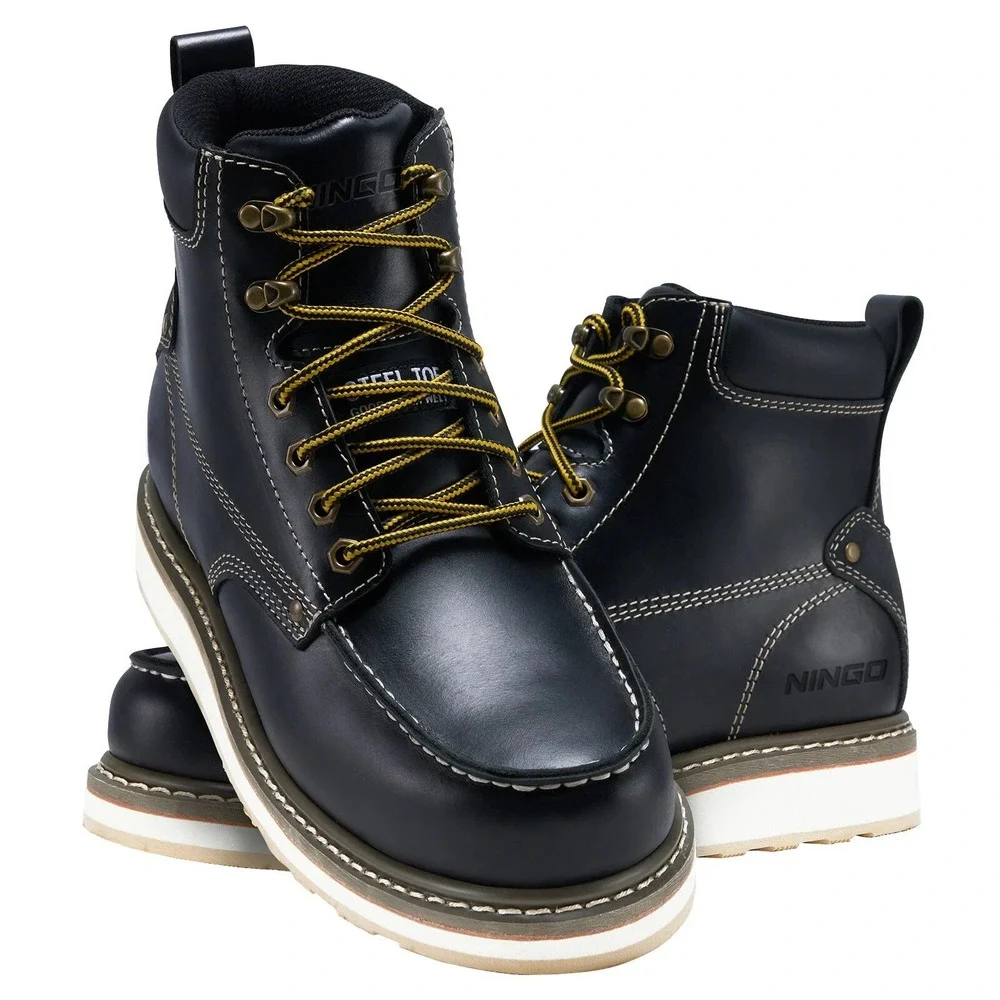 HISEA Safety Boots Men 9.5 Black Steel Toe EH Slip Resistant Work Boots